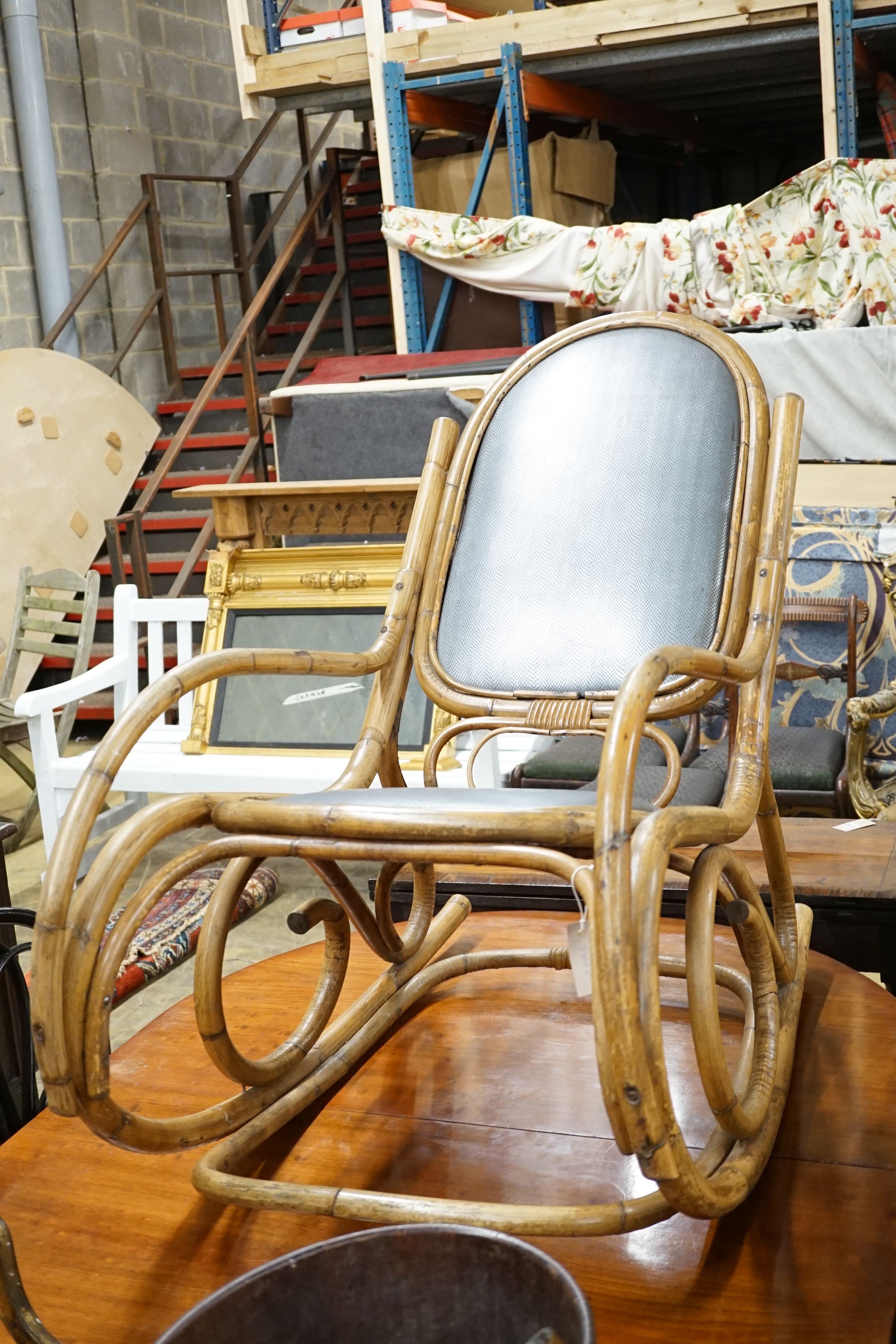A bamboo bentwood rocking chair
